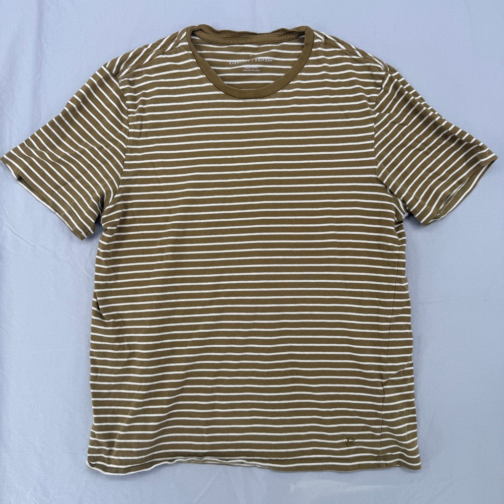 Everlane Uniform Mens Organic Cotton Striped T-Shirt Olive Green White Size M